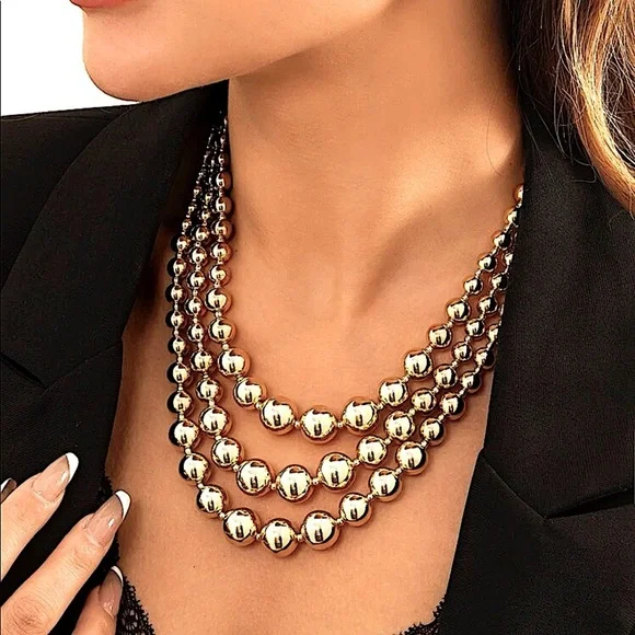 Beaded Multilayer Gold Plated Choker Necklace - Picture 2 of 8